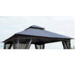 10x10 Ft Patio Double Roof Gazebo Replacement Canopy Top Fabric, Gray - Image 5
