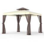 Patio Gazebo Tent Outdoor Canopy Shelter 10'x10' with Removable Netting,100 Square Feet of Shade for Garden, Backyard Deck and Lawns (Beige)