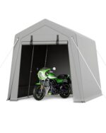 7 x 10 ft Portable Carport, Storage Shed with Heavy Duty Waterproof Tarp & 2 Roll-Up Zipper Doors, Ideal Tent for Motorcycles, Bikes, Garden Tools, and Firewood