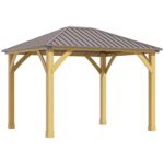 YMGSCC 10' X 12' Patio Solid Metal Roof Gazeb, Galvanized Steel Gazebo with Wooden Frame, for Patios Deck Backyard Gardon