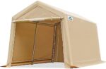 ADVANCE OUTDOOR 8X14 ft Steel Metal Peak Roof Portable Garage Shelter Storage Shed Carport for Motorcycle Bike or Garden Tools with 2 Roll up Doors & Vents, Beige
