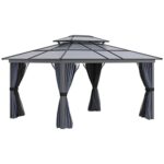 YMGSCC 10x12 Hardtop Gazebo Aluminum Frame Gazebo, Polycarbonates Gazebo Canopy with Curtains for Patio Lawn and Garden