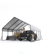 Garveelife 20'x20'x13' Metal Carport for 2 Cars, Heavy Duty Steel Frame for All Weather, Permanent Shelter for Boats, Full-Sized Pickup Trucks, and Tractors, N.W. 800 Lbs