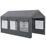 YMGSCC Dark Gray 10' X 20' Party Tent Carport, Height Adjustable Portable with Mesh Windows for Parties, Wedding and Events