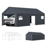 GREEN PARTY Carport, 13'x24' Extra Large Heavy Duty Carport with Roll-up Windows, Waterproof & 12 Legs Car Canopy Portable Garage Shelter with Removable Sidewalls & Doors for Car, Truck, SUV, Boat