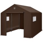 Best Choice Products 10x8ft Outdoor Storage Shed, Carport, Canopy Shelter, Dual Doors & Windows, Metal Frame, Weather-Resistant, Perfect for Storing Motorcycle, Bike, Garden Tools – Brown