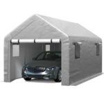 Jocoevol Carport 10x20 ft Heavy Duty with Roll-up Windows, Portable Garage with Removable Sidewalls & Doors, Car Canopy with Sandbags All-Season Tarp for Car Boat Truck Motorcycle