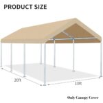 Rutile 10'x20' Carport Canopy ONLY Tent Garage Replacement Top Tarp Car Shelter Cover w/Ball Bungees Beige (Only Top Cover, Frame is not Included) - Image 4