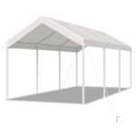 Aoxun 10x20 ft Heavy Duty Carport with Tarp & Wind Resistance Portable Carport Car Tent Outdoor Car Port with Tear Resistant Canopy, No Sidewall - White