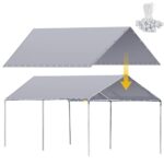 Wesnoy 12 x 20 ft Heavy Duty Canopy Replacement Cover Waterproof Carport Garage Car Shelter Tarp Tent for Car Canopy with 50 Ball Bungees, Only Top Cover, Frame is Not Included