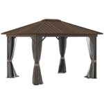 YMGSCC 10' X 12' Outdoor Hardtop Gazebo with Aluminum Frame, Metal Roof Gazebo Canopy with Curtains and Netting