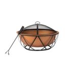 Fire Sense 62241 Fire Pit Barzelonia Copper-Look Wood Burning Lightweight Portable Outdoor Firepit Backyard Fireplace Camping Bonfire Included Screen Lift Tool & Cooking Grate - Round - 26"