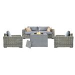 Kinger Home Kai 4-Piece Outdoor Patio Furniture Set with 32-Inch Fire Pit, Outdoor Loveseat and Stationary Chairs, Rattan Wicker, Aluminum Frame, Includes Fire Glass & Wind Guard