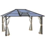YMGSCC Hardtop Gazebo Aluminum Frame Pergola with Netting and Window,for Courtyard Garden, Iakeside,Grey