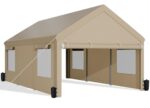 JAMFLY Carport, 12x20 ft Heavy Duty Carport with Roll-up Windows, Portable Garage with Removable Sidewalls & Doors, Car Canopy with Sandbags and All-Season Tarp for Car Boat Truck Motorcycle, Khaki - Image 8