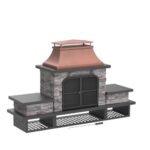 SUNJOY Outdoor Fireplace with Wood Storage and Chimney, Patio Wood Burning Fire Pit with Mesh Spark Screen Doors, Fire Poker, and Removable Grate, for Patio Garden Deck Backyard, Copper and Black - Image 4