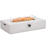 Naga Bahna 56" Propane Fire Pit Table, Rectangle Outdoor Fire Table w Glass Wind Guard(50,000 BTU), 2 Piece Patio Firepit Table Gas Fire Table w Fire Glass, Rain Cover for Outside, Backyard - Image 2