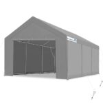 PEAKTOP OUTDOOR 12x20 ft Heavy Duty Carport with Removable Sidewalls, Portable Car Canopy, Garage Tent, Boat Shelter with Reinforced Triangular Beams, Gray