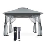 Auraway Outdoor Pop-Up Gazebo with Insect Screen & Dual-Layer Weatherproof Roof – Lightweight Gazebo for Camping, Beach Parties, Garden, and Backyard Events (Grey) (11x11)
