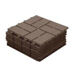 SHPAI Plastic Interlocking Deck Tiles, 9 Pack, 12"x12" Patio Decking Tiles Not-Slip All Weather Use, PVC Waterproof Outdoor Flooring Pavers for Backyard, Poolside, Porch, Balcony,Brown
