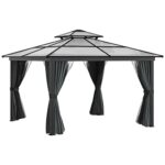YMGSCC 10x10 Hardtop Gazebo Outdoor Gazebo Canopy Vented Roof Pergolas Aluminum Frame with Curtains, for Garden,Patio,
