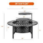 OutVue 36 Inch Fire Pit with 2 Grills, Wood Burning Fire Pits for Outside with Lid, Poker and Round Waterproof Cover, BBQ& Outdoor Firepit & Round Metal Table 3 in 1 for Patio, Picnic, Party - Image 5