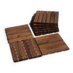 VICTORY RELAX Acacia Wood Flooring Interlocking Deck Tiles for Patio Decor 9 Pcs 6 Slats VR Brown - Waterproof Indoor & Outdoor Decor - Balcony Garden Decking Tile (12.24 * 12.24 * 0.75 inches)