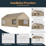 Shintenchi Carport 12' x 20' Heavy Duty Portable Garage, Car Port Canopy with Side-Opening Removable Door & Roll-Up Windows, Car Canopy for Truck,Car,Boat,Motorcycle,Khaki - Image 6