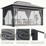 Devoko Outdoor Gazebo for Patio 10'x 13' Heavy Duty Metal Frame Canopy with Expansion Bolts & Double Roofs, Party Tent & Shelter with Mosquito Nettings and Privacy Screen for Backyard, Garden (Grey) - Image 6