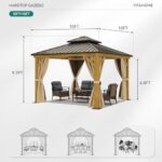 YITAHOME 10x10ft Hardtop Gazebo w/Nettings and Curtains, Heavy Duty Gazebo w/Wood Grain Double Roof Galvanized Steel Outdoor Combined of Vertical Stripes Roof for Patio, Backyard, Deck, Lawns, Brown - Image 7