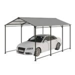10x15 FT Carport with Galvanized Steel Roof, Heavy Duty Metal Carport Canopy, Waterproof Metal Car Tent Garage Outdoor Storage Shed for Pickup, Boat, Car and Tractors, Grey - Image 6