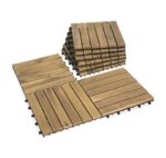 VICTORY RELAX Acacia Wood Decking Tiles 9PCS - Easy Snap Interlocking Deck Tiles for Patio Poolside Balcony Decor - All Weather Waterproof Flooring for Indoor & Outdoor (Round Joints)