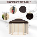 Outsunny 13' x 13' Pop Up Gazebo, Hexagonal Canopy Shelter with 6 Zippered Mesh Netting, Event Tent with Strong Steel Frame for Patio Backyard Garden Wedding Party, Beige - Image 6