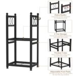 VyGrow Firewood Rack for Indoor Outdoor, 2-Tier Firewood Holder with 3 Hanging Hooks, Heavy Duty Wood Rack for Fireplace, Outdoor Patio, Fire Pit, Black - Image 4