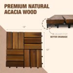 10 pcs Premium Acacia Wood Interlocking Decking Tiles – 12x12x0.9in Weatherproof Patio Flooring Outdoor – Interlocking Deck Tiles for Balcony, Backyar & Poolside, All-Weather Use (Golden Teak Finish) - Image 2