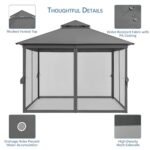 Yaheetech Patio Gazebo - 11x11 ft Outdoor Shelter Tent with Vented Top & Mesh Sidewalls & Drainage Holes, Water-Resistant for Garden/Backyard/Deck/Lawn (Dark Gray) - Image 4