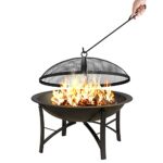 Fire Beauty Fire Pit for Outside Wood Burning,BBQ Grill Steel Fire Bowl with Spark Screen Cover,Log Grate,Poker for Camping Beach Bonfire Picnic Backyard Garden - Image 2
