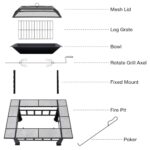 Fire Pit Table for Outside 37 Inch Square Firepits with Grill Large Wood Burning Heavy Duty Steel BBQ Bonfire Pit Outdoor Cooking with Spark Screen Log Grate Poker for Backyard Garden Camping - Image 5