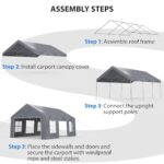 GAOMON Carport 13'x20' Heavy Duty Canopy with 3 Doors & 5 Ventilated Windows, Portable Garage Waterproof Party Tent with Removable Sidewalls for Pickup Truck, and Boat, Grey - Image 5
