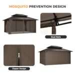 HAPPATIO 10'x12' Outdoor Gazebo with Hardtop Roof, Double Galvanized Steel Roof Canopy with Aluminum Frame, Curtains and Netting for Patio, Backyard, Deck, Lawn, Grey, Easy Assembly (Brown) - Image 7