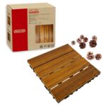 10-Pack 12"x12" Interlocking Acacia Wood Deck Tiles – 4 Slats Waterproof Outdoor Flooring for Patio, Balcony & Backyard