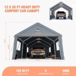 Car Ports 12x20 Heavy Duty,Carports with Sidewalls,Carport Canopy All Weather,Gray - Image 2
