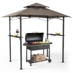 SUNCROWN Outdoor Grill Gazebo 8 x 5, Patio Double Tiered BBQ Canopy w/Air Vent, Gazebo Canopy with 8 Hook Tools for Barbecue Picnic Garden, Backyard, Poolside -Brown