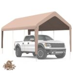 Carport Canopy 10'x20' Heavy Duty Replacement Cover, Garage Shelter Cover 800D Oxford Waterproof & UV Protected Tarp with Ball Bungees, Not Include Frame, Beige