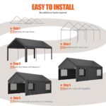 JAMFLY Carport, 12x20 ft Heavy Duty Carport with Roll-up Windows, Portable Garage with Removable Sidewalls & Doors, Car Canopy with Sandbags and All-Season Tarp for Car Boat Truck Motorcycle, Grey - Image 7