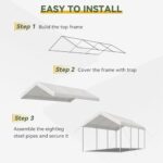 Aoxun 10x20 ft Heavy Duty Carport with Tarp & Wind Resistance Portable Carport Car Tent Outdoor Car Port with Tear Resistant Canopy, No Sidewall - White - Image 7