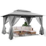 LAUSAINT HOME Outdoor Patio Gazebo 10'x13' with Expansion Bolts, Heavy Duty Party Tent & Shelter with Double Roofs, Mosquito Nettings and Privacy Screens for Backyard, Garden, Lawn, Smoke Grey - Image 9