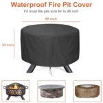 LBTING Fire Pit Cover, 48 inch Cover for 45-48 inch Round Firepit, Waterproof Windproof Dustproof UV-Resistant Heavy Duty Cover for Outdoor Patio Firepit Table - Black - Image 2