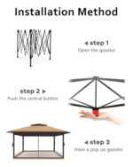 Garveelife Pop Up Gazebo 12x12, Canopy Tent with Mosquito Netting, One Push Setup for Backyard Patio Garden with 4 Sand Bags- Khaki - Image 2