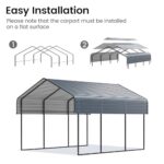 10'x15' Heavy Duty Metal Carport, Outdoor Garage Car Shelter Shade with Heavier Frame, Galvanized Roof for Car and Boats, Grey - Image 4